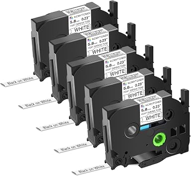 5 Pack Compatible for Ptouch HSe-211 HSe211 HS-211 HS211 AHS-211 5.8mm White TZe Heat Shrink Tube Label Tape for PT-E500 PT-E300 PT-H300 PT-E550W PT-P750W 1/4 inch x 4.9 feet