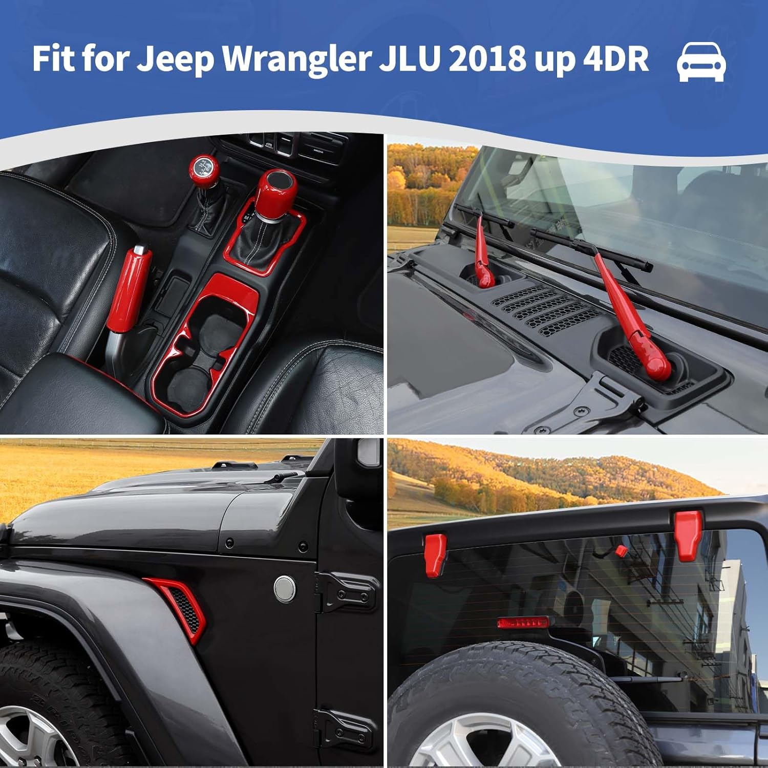 RT-TCZ for Wrangler JL Red Interior Trim Kit, Gear Shift Air Vents Trim Cover for Jeep Wrangler JL JLU 2018-2024 Red Interior Accessories 25pcs