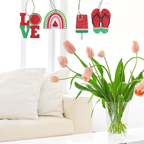 Miniatura 4 de Didiseaon 1 juego de adornos de fruta de verano, decoraciones de gnomo de madera, decoraciones de gnomo de madera, recortes de madera hawaiana,