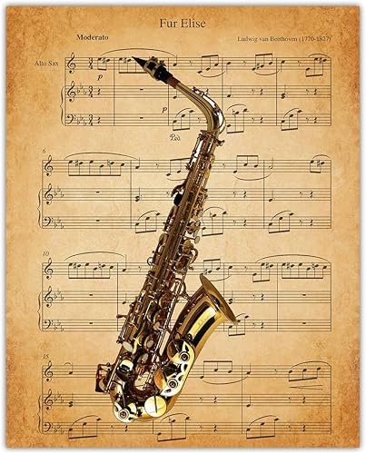 Póster vintage de piel de saxofón Elise impresiones estéticas de arte de pared para baño, hogar, cueva de hombre, dormitorio, oficina y bar, idea