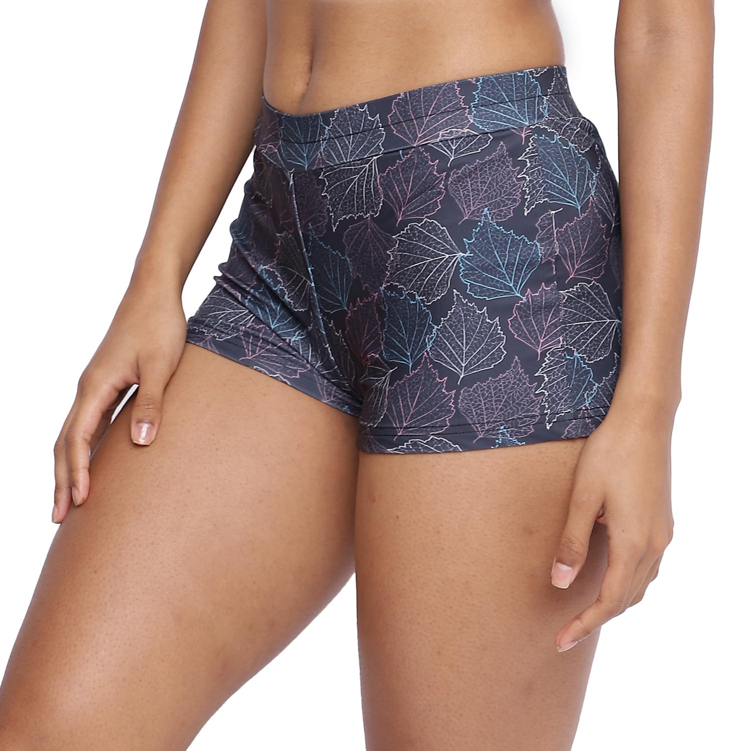 Minicoy Leafy Printed High Waist Swimwear Shorts for Women Beach Wear-image-33