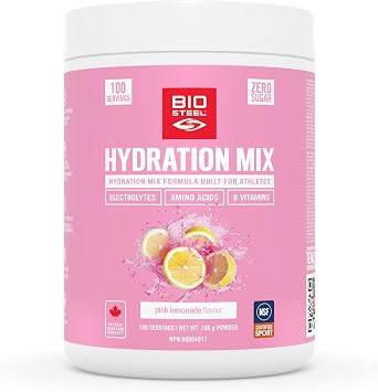 BIOSTEEL Zero Sugar Hydration Mix, Great Tasting Hydration with 5 Essential Electrolytes, Pink Lemonade, 100 Servings per Tub