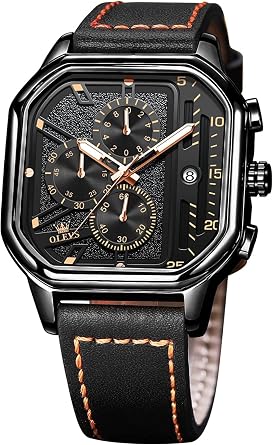 OLEVS Watches for Men Quartz Leather Watch Waterproof Casual Square Watch