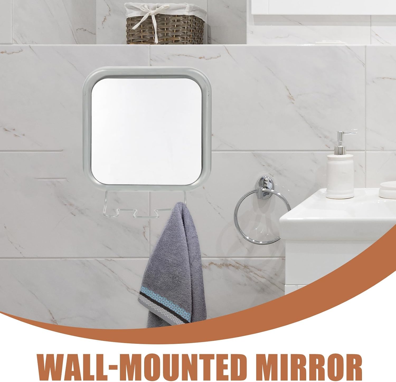 Fogless Shower Mirror with Suction Cups and Hook Small Bathroom Shower Mirror for Shaving and Makeup Silver Wall-Mounted for Men and Women