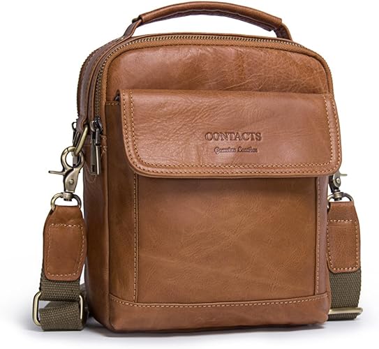 Amazon コンタクトズ Contacts メンズ 本革 メッセンジャーバッグ ボディバッグ斜め掛け 牛革かばん 小さい 縦型 ショルダーバッグ Brown 1 Contacts コンタクトズ ボディバッグ ワンショルダー