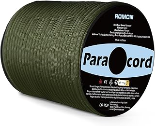 Romon Paracorde 4mm, Corde Escalade Paracord 550 9 Brins Corde en Nylon Corde Parachute Cordelettes, Cordes Tente Rope Cordon Tactiqu pour Survie Extérieur, 250kg Charge de Rupture, Armée Verte, 50m