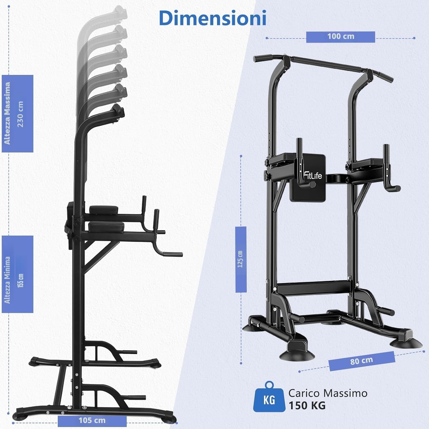 DH FitLife Power Tower Dip Station, Attrezzatura sportiva con barra per trazioni, barre e allenamento della schiena, Stazione di forza, Stazione fitness, Power Rack, Allenamento di forza a casa