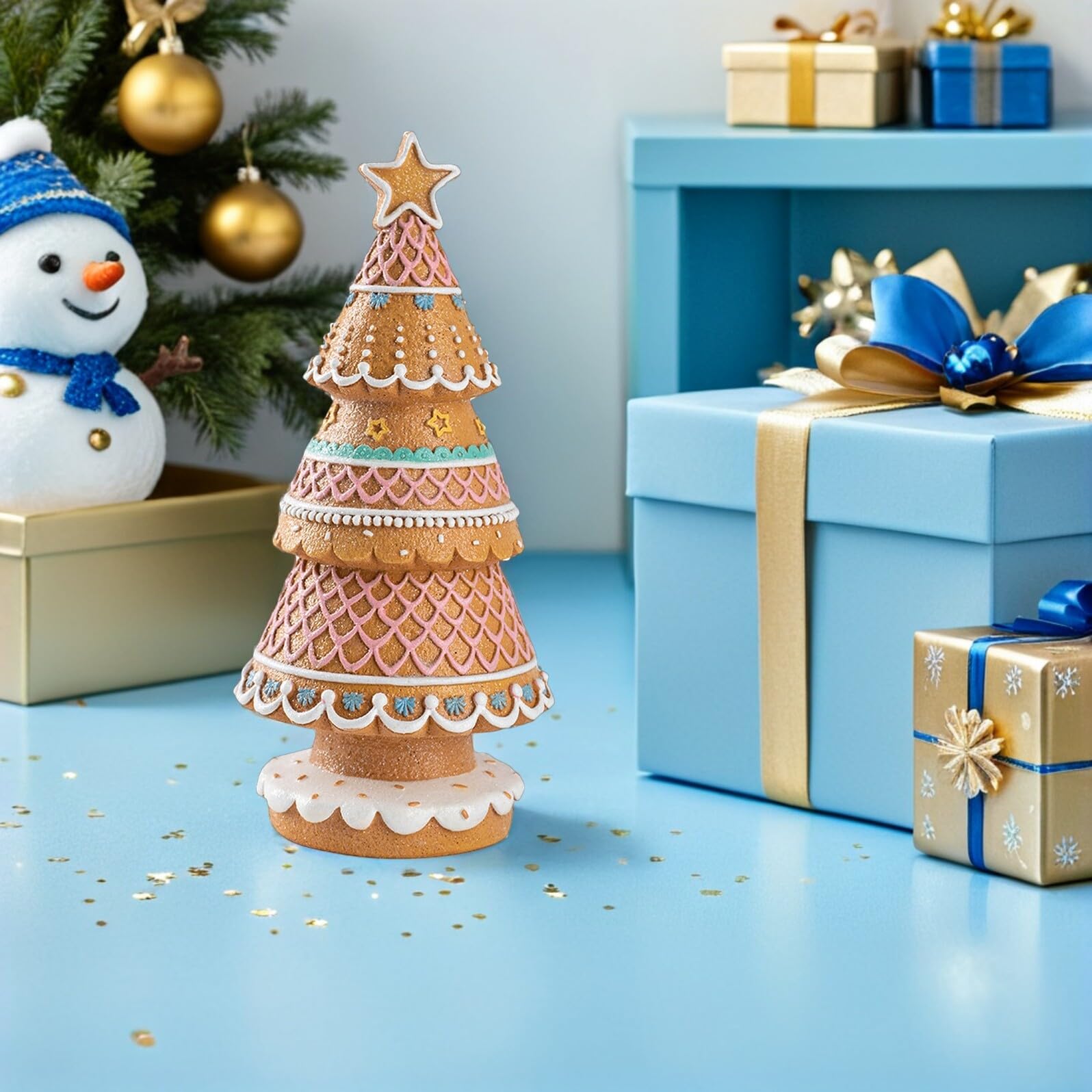 Alipis Estatua de Árbol de Navidad de Jengibre Árbol de Centro de Mesa para Decoración Festiva Torre de Dulces de Resina para Repisa Navideña