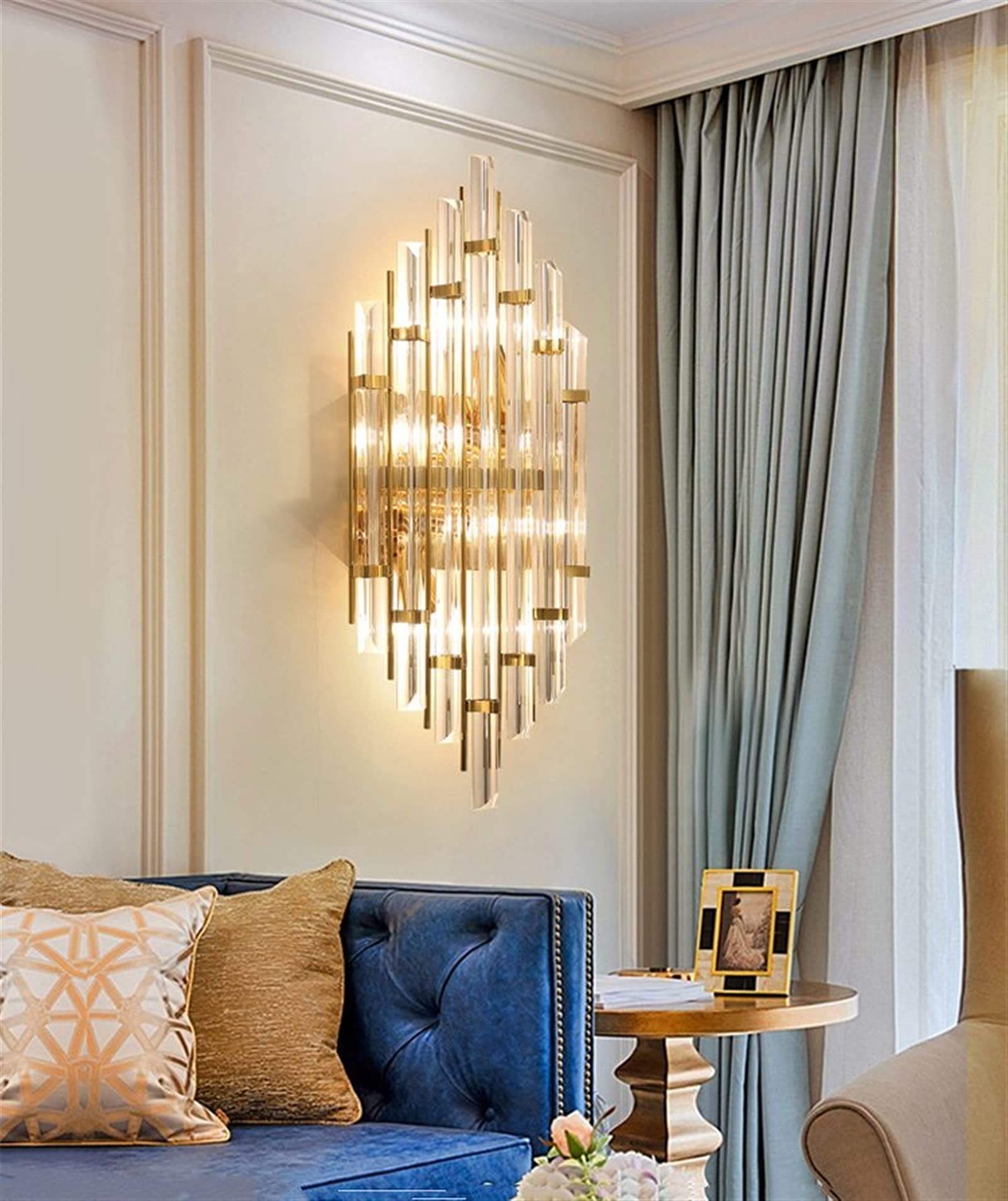 VDOQTLJT Minimalist Wall Lamps Crystal Gold Indoor Light Compatible with Living Room Bedroom Bedside - Porch LED Sconce Lampara Pared Chandelier Ceiling(A)