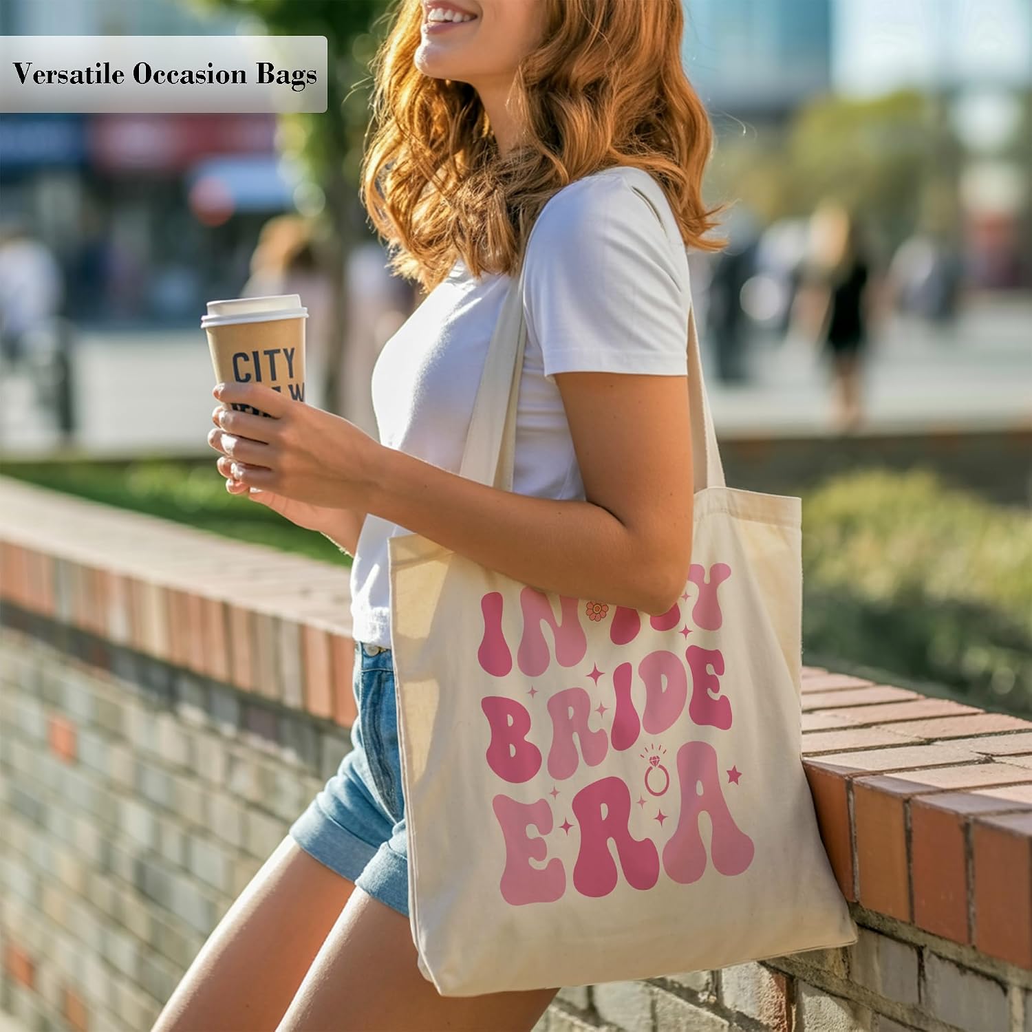 Bridal Shower Gift Tote Bag, Wedding Engagement Gifts Reusable Canvas Bag with Inner Pocket