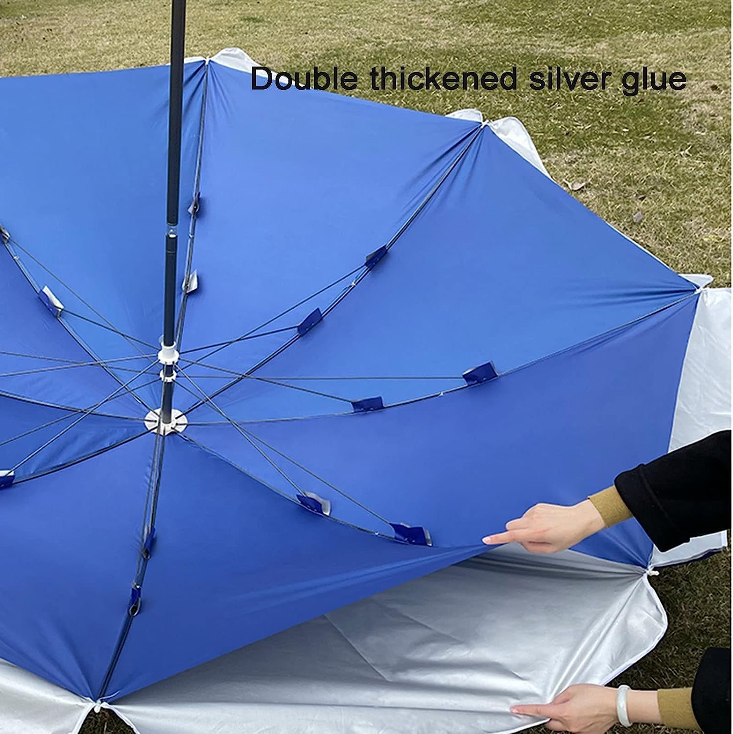 Silver Rubber Oxford Fabric Patio Umbrella, 45° Adjustable Umbrella Pole Design Outdoor Umbrella, Beach Umbrella with Base(2.0M-Red)