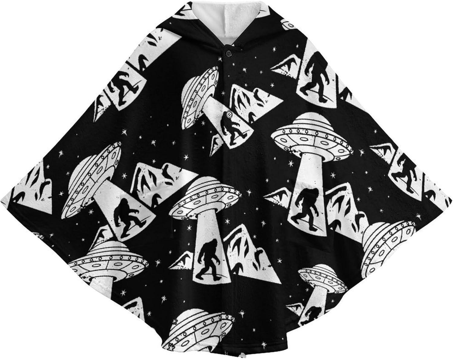 Bigfoot Spaceship Aliens Wearable Blanket with Hooded Flannel Blankets Cape with Pocket