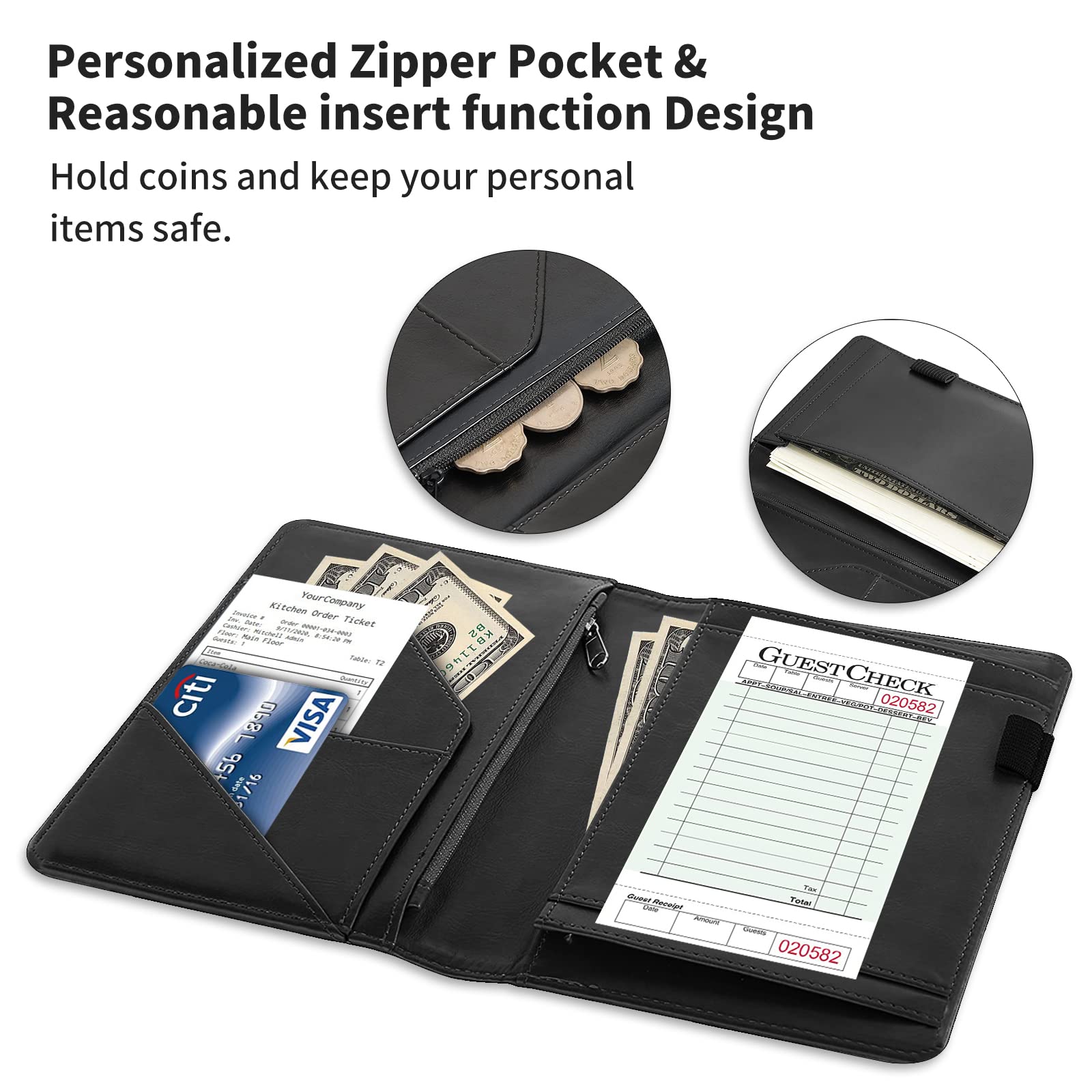Pu Leather Restaurant Guest Check Presenters And Waiter Book Organizer - View #6