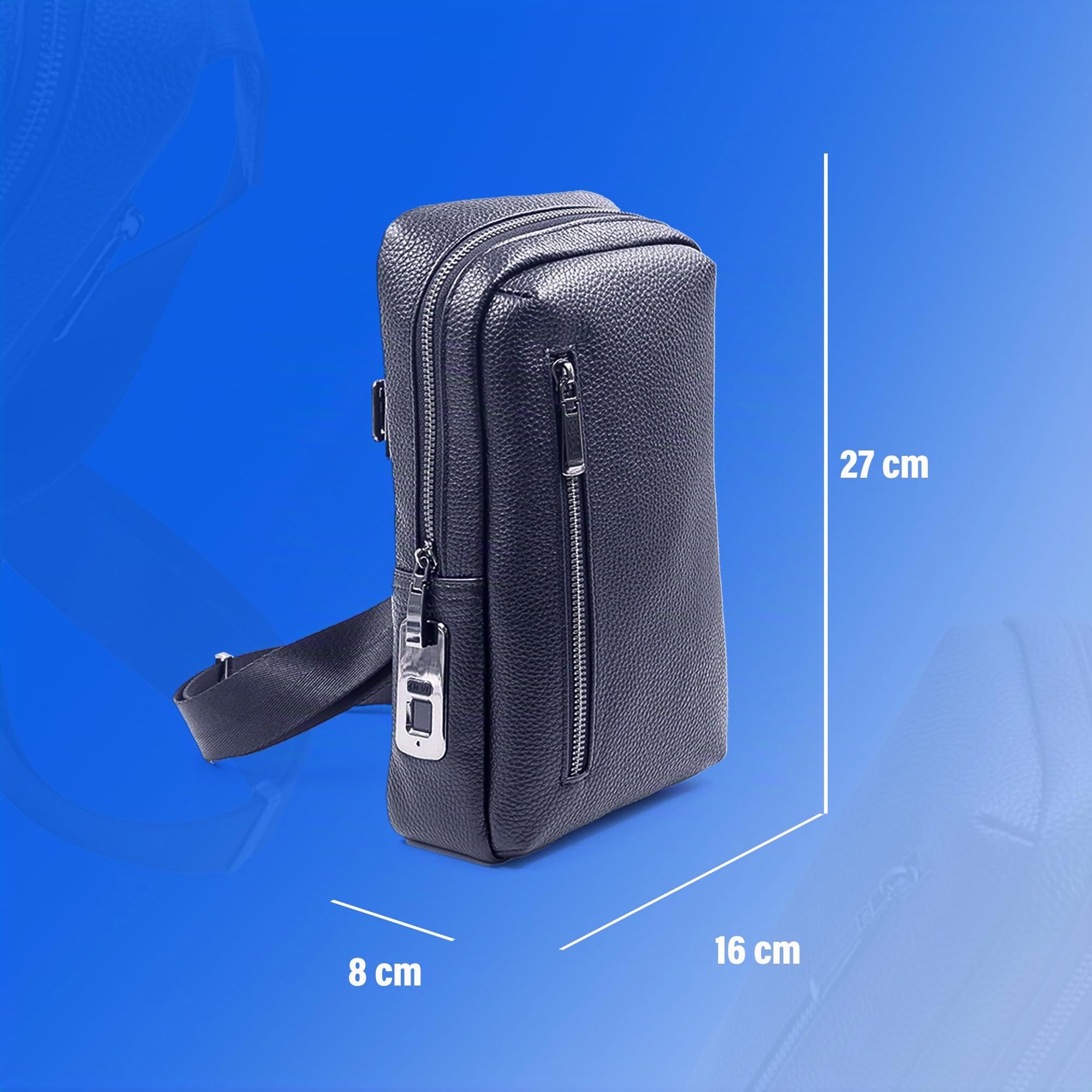 Herren Umhängetasche & Schultertasche mit sicherem Fingerabdruck-Schloss – Echtleder, USB-C Anschluss, diebstahlsicher & wasserfest