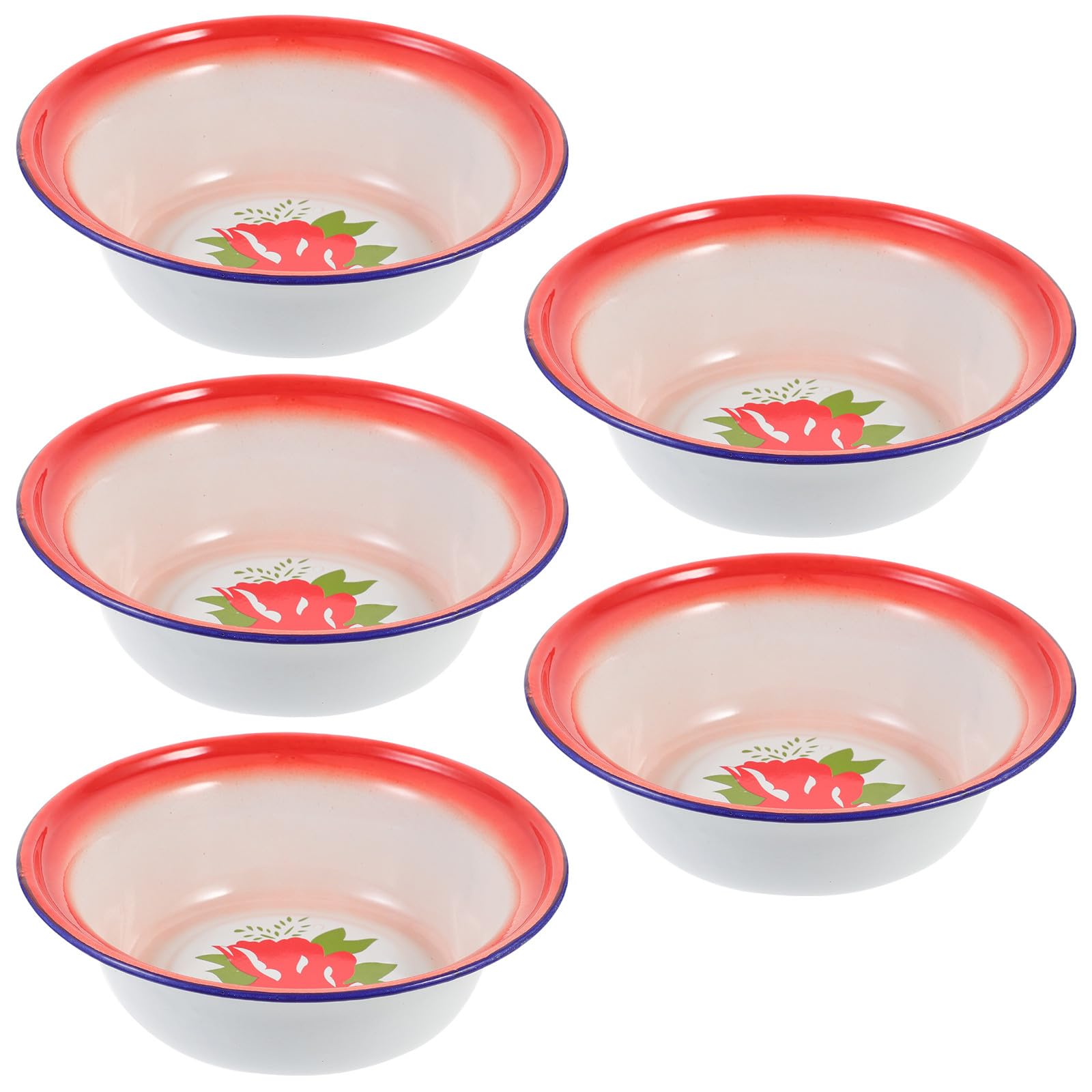 Artibetter Juego de 5 Cuencos de Metal Esmaltados Vintage para Camping y Picnic, Ligeros y Elegantes para Servir Frutas y Alimentos Estilo Aleatorio