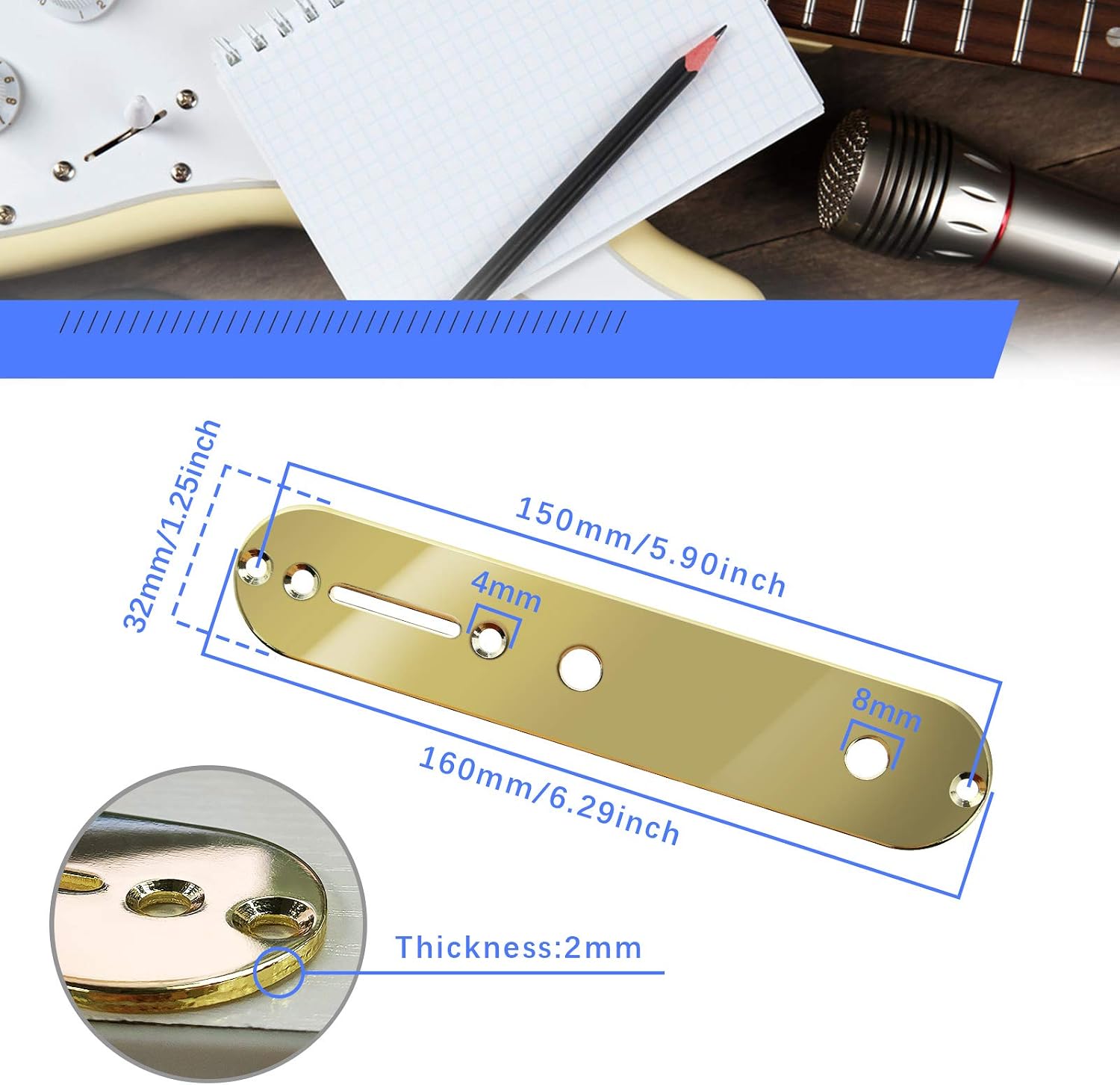 Be In Your Mind Gold Control Plate Plated for 3 or 5 Way Switch Guitar Replacement Part Compatible with Telecaster Style Electric Guitar - Image 5