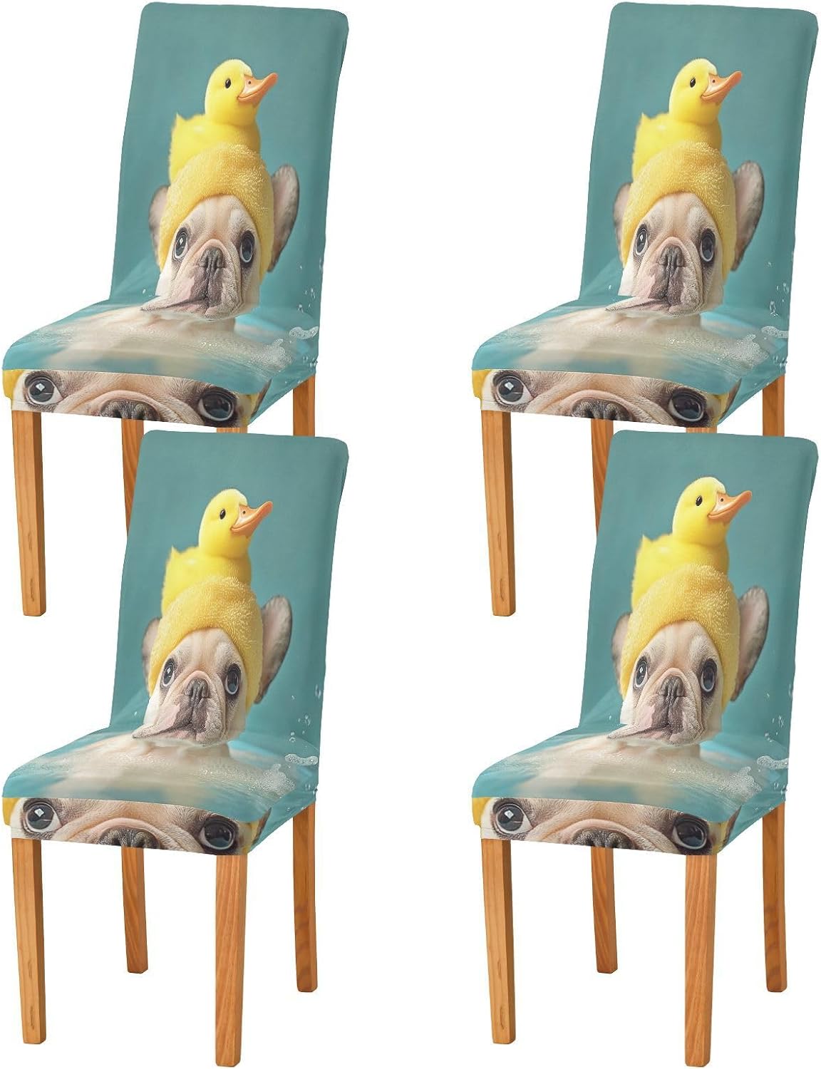 ALAZA Chair Covers for Dining Room, French Bulldog Take A Bath Duck Stretch Chair Cover Sets Chair Protector Removable Washable for Ktichen Restaurant Hotel