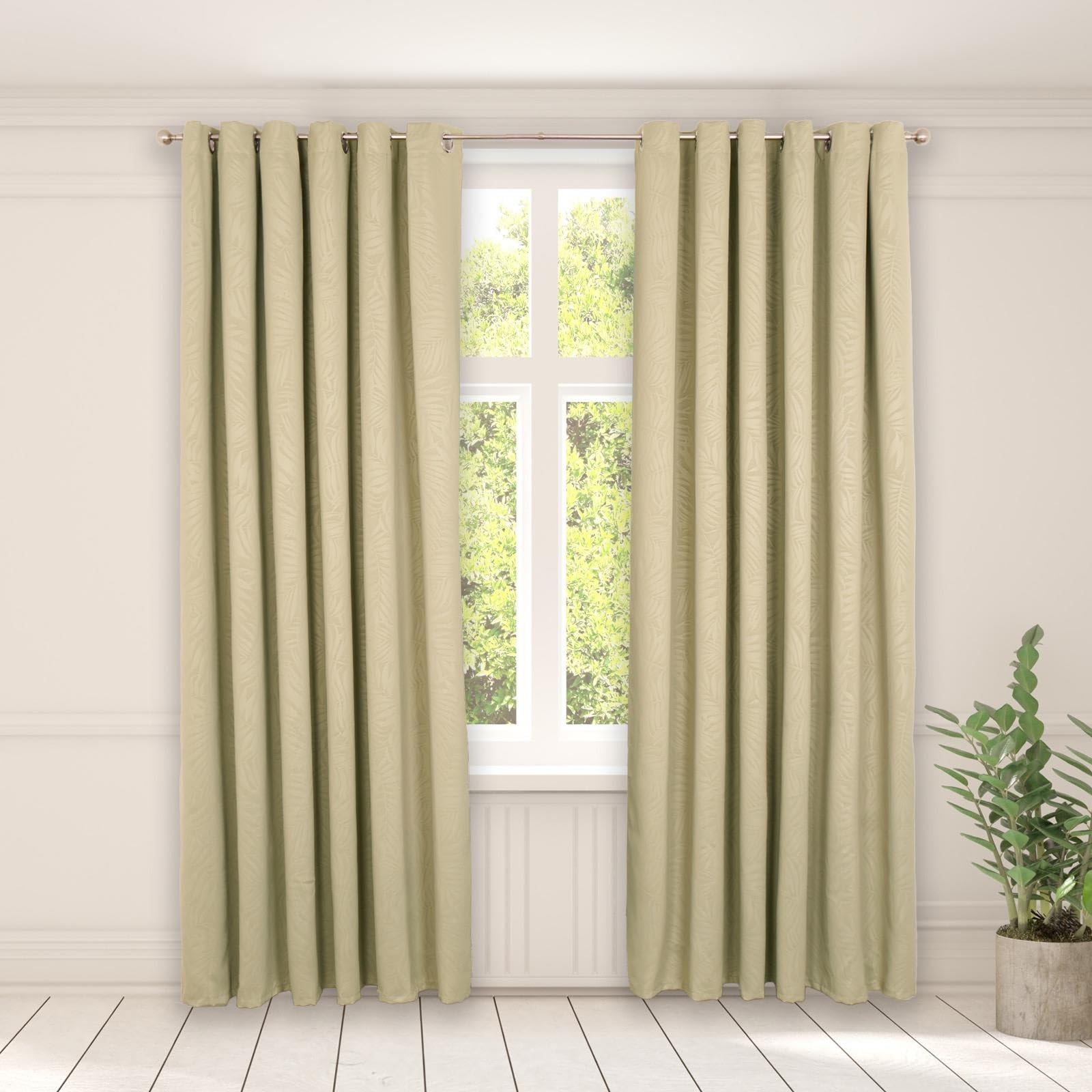 OHSGreen Eyelet Curtains, Leaf Embossed Decorative Lined Curtains for Summer Winter Blackout Thermal Long Curtains for Living Room Bedroom Soft Modern, 66x90