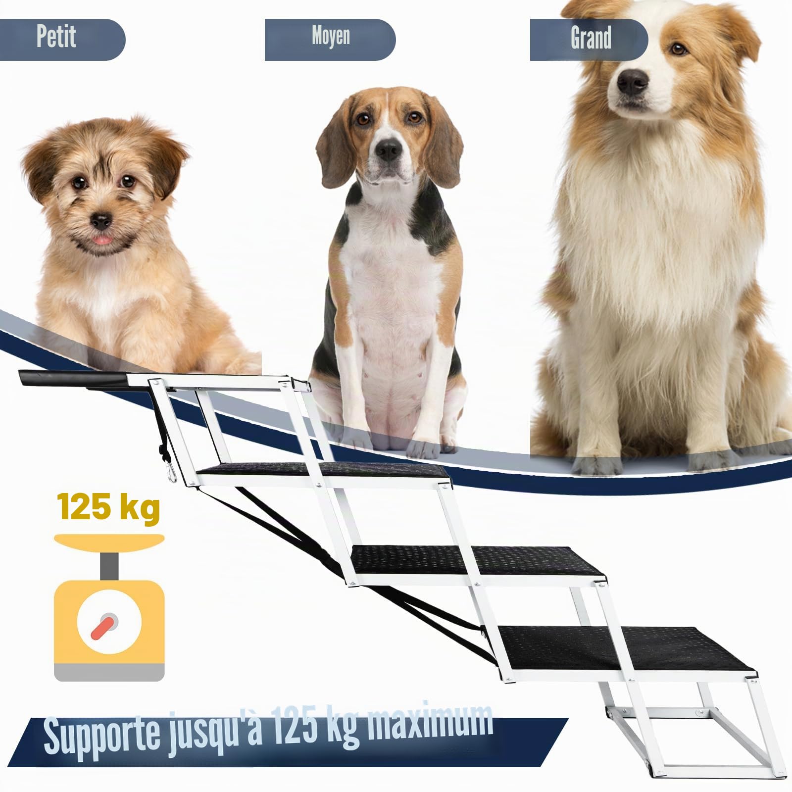 Extra Wide Foldable Dog Car Steps for Large Dogs, Portable Folding Pet Stair Ramp with Non-Slip Rug Surface，Lightweight Dog Ramps for Cars and SUV,Truck, Dog Car Stairs for Large Dogs Up to 115kg