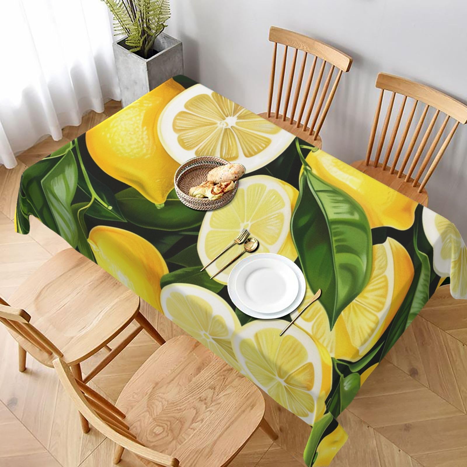 WPKJU Fresh Tropical Lemons Printed Tablecloth 60x90 in Water Resistant Table Cover Washable Rectangle Table Cloth for Dining Tables