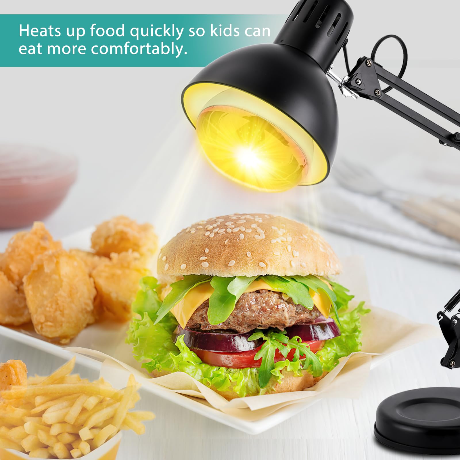 YJINGRUI Lampada termica da cucina, a infrarossi, girevole a 360°, 250 W | con controllo della temperatura e braccio pieghevole, ideale per buffet, buffet, ristoranti e cucina domestica.