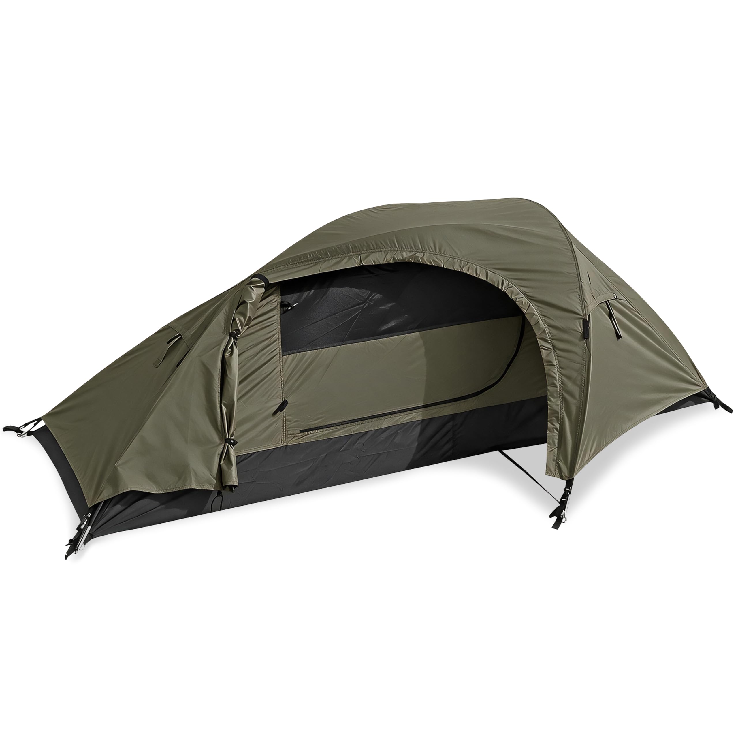 Mil-Tec Recom 1-Person Compact Lightweight Durable Weatherproof Wind & Storm-Resistant Easy-to-Install Tactical Outdoor Hiking Camping Tent with Zipper Entrance & Mosquito Net