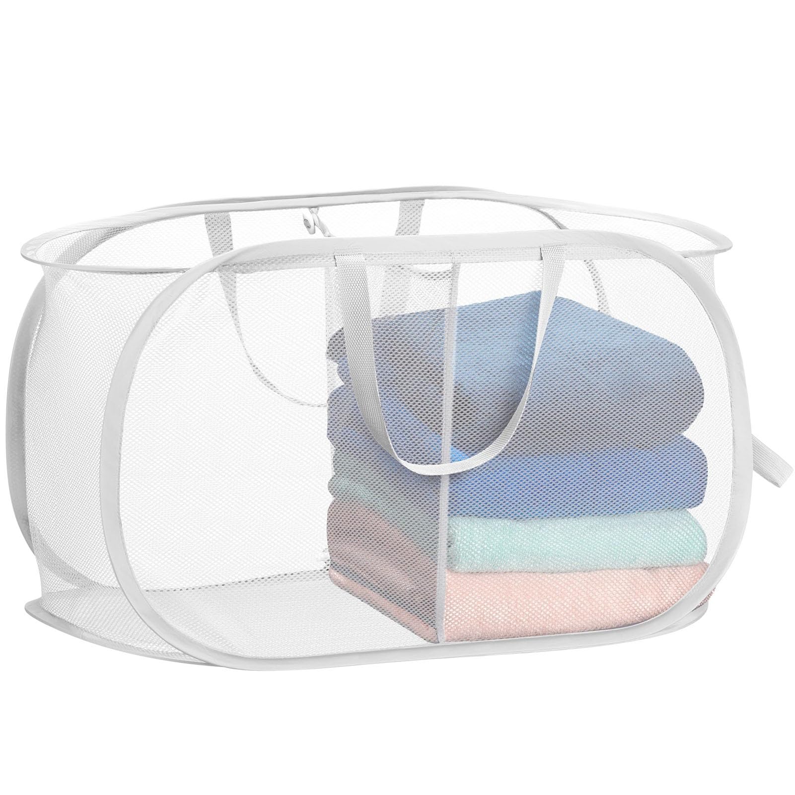 Folding Laundry Basket Household Storage Layered Dirty Clothes,Thickened Partitioned,Two Compartment Bedroom