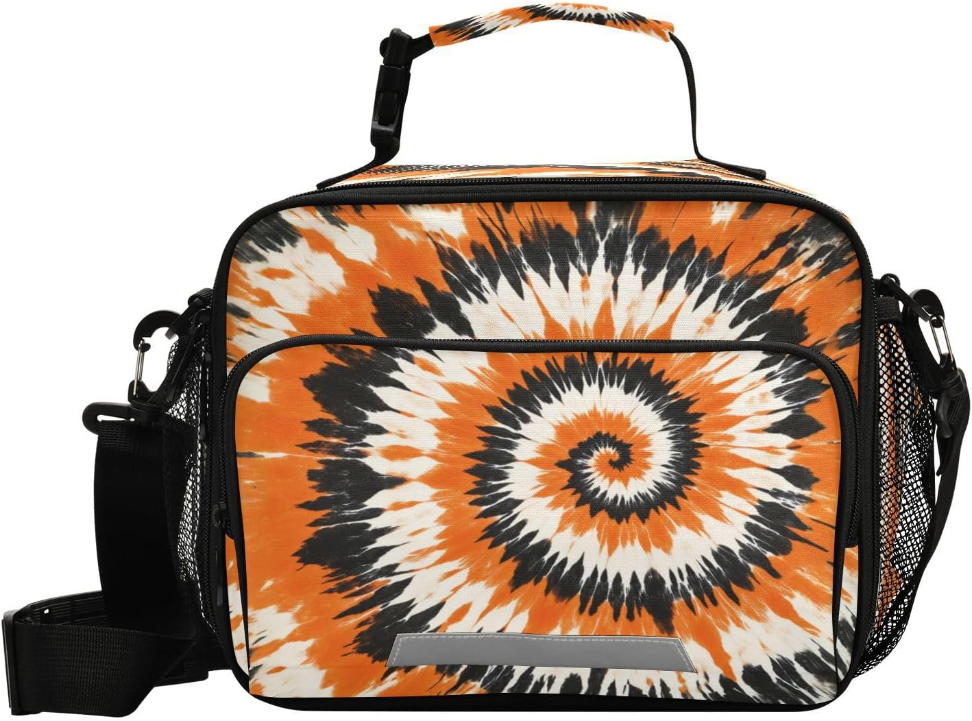 Dussdil Orange Black Tie Dye Lunch Bags for Women Men Lunch Box Insulated Thermal Cooler Bag Reusable Organizer Tote Lunch Bag with Adjustable Shoulder Strap for Work Picnic Beach Sporting