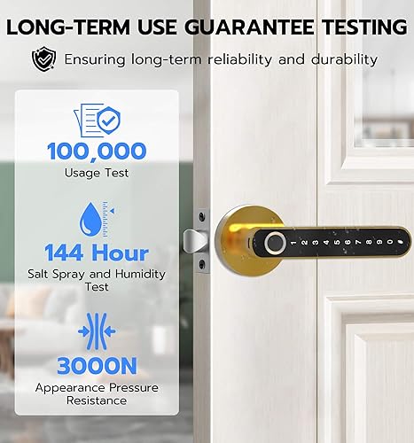 Miniatura 7 de eLinkSmart Cerradura de perilla de puerta de huellas dactilares, entrada inteligente sin llave con mango de teclado de código, palanca de bloqueo