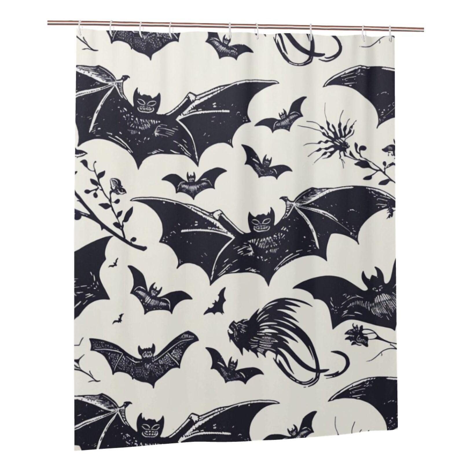 BWWHCCTI Bat pattern Printed Shower Curtain With 12 Plastic Hooks Opaque Quick Drying Waterproof Shower Curtains Sets For Bathroom 152x183 Cm