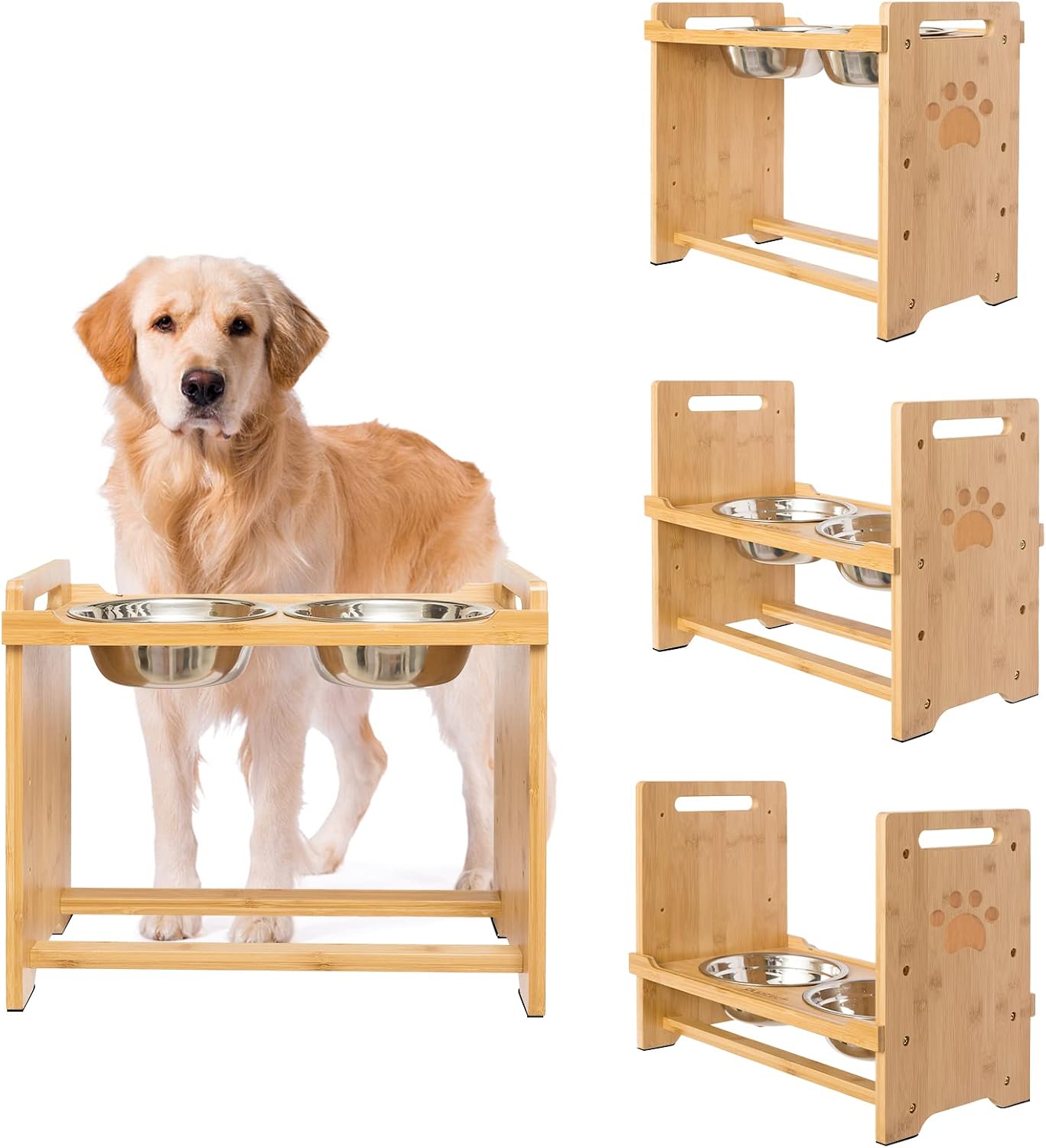 PUPTECK Adjustable Elevated Dog Bowl Stand with 2 Bowls - Non-Slip Raised Food Feeder, 2 Stainless Steel Bowls for Small Medium Large…