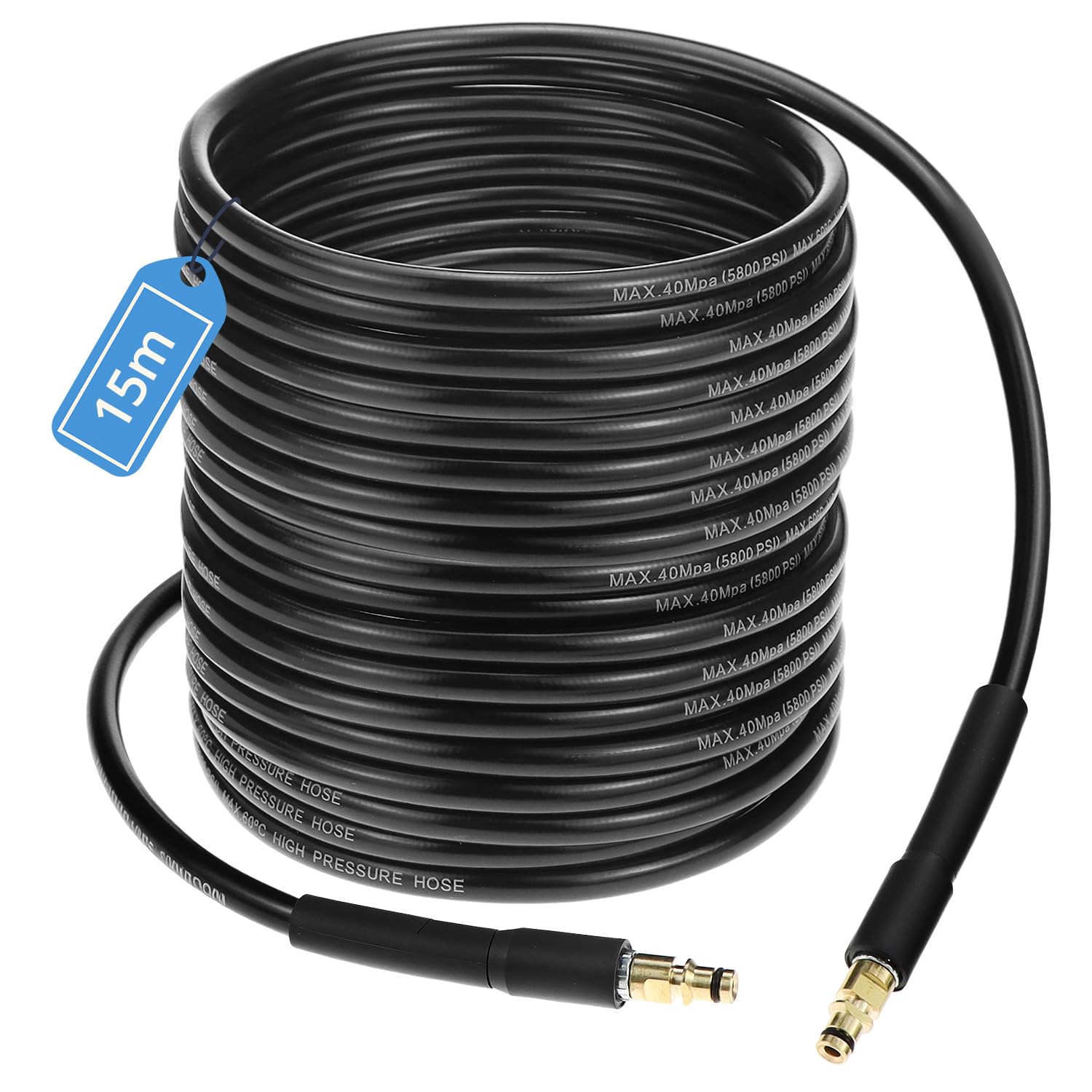 QWORK® 15m High Pressure Replacement Washer Hose,Suitable for K-Series (K2-K7) High-Pressure Cleaners