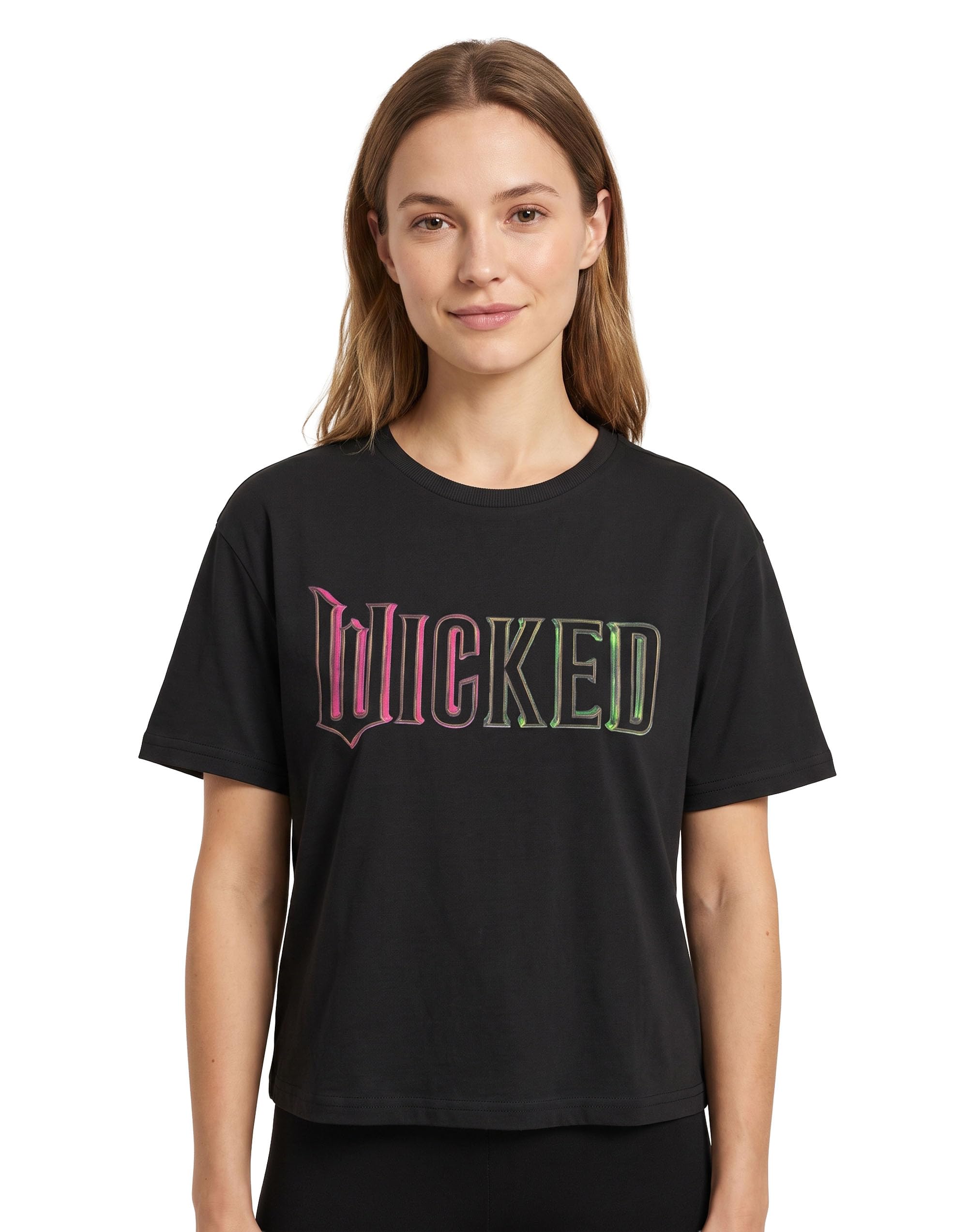 B&Q -  Wicked Womens Black Green Pink Logo Crop Cropped Short Sleeved T-Shirt (Large)