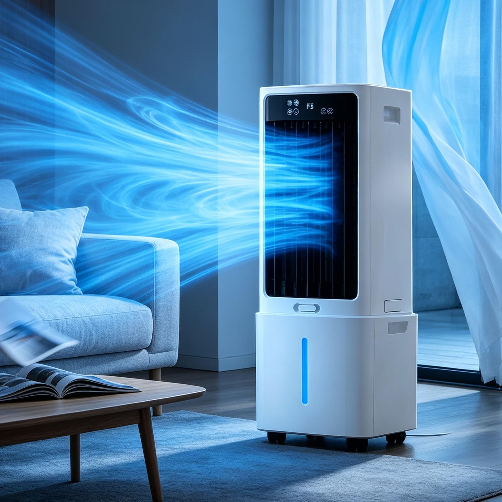 Lsoiup One Color Portable Air Conditioners, Portable Air Cooler Fan, 3-In-1 Evaporative Cooling With 12L Tank & 2 Ice Packs, 120°Oscillation, 3 Speeds, 3 Modes, 12H Timer, For Home Office Bedroom