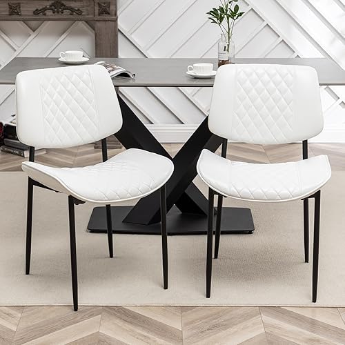 Miniatura 7 de Juego de 2 sillas de comedor modernas, sillas de comedor de cuero con patas de metal, sillas de comedor tapizadas para comedor, cocina, tocador
