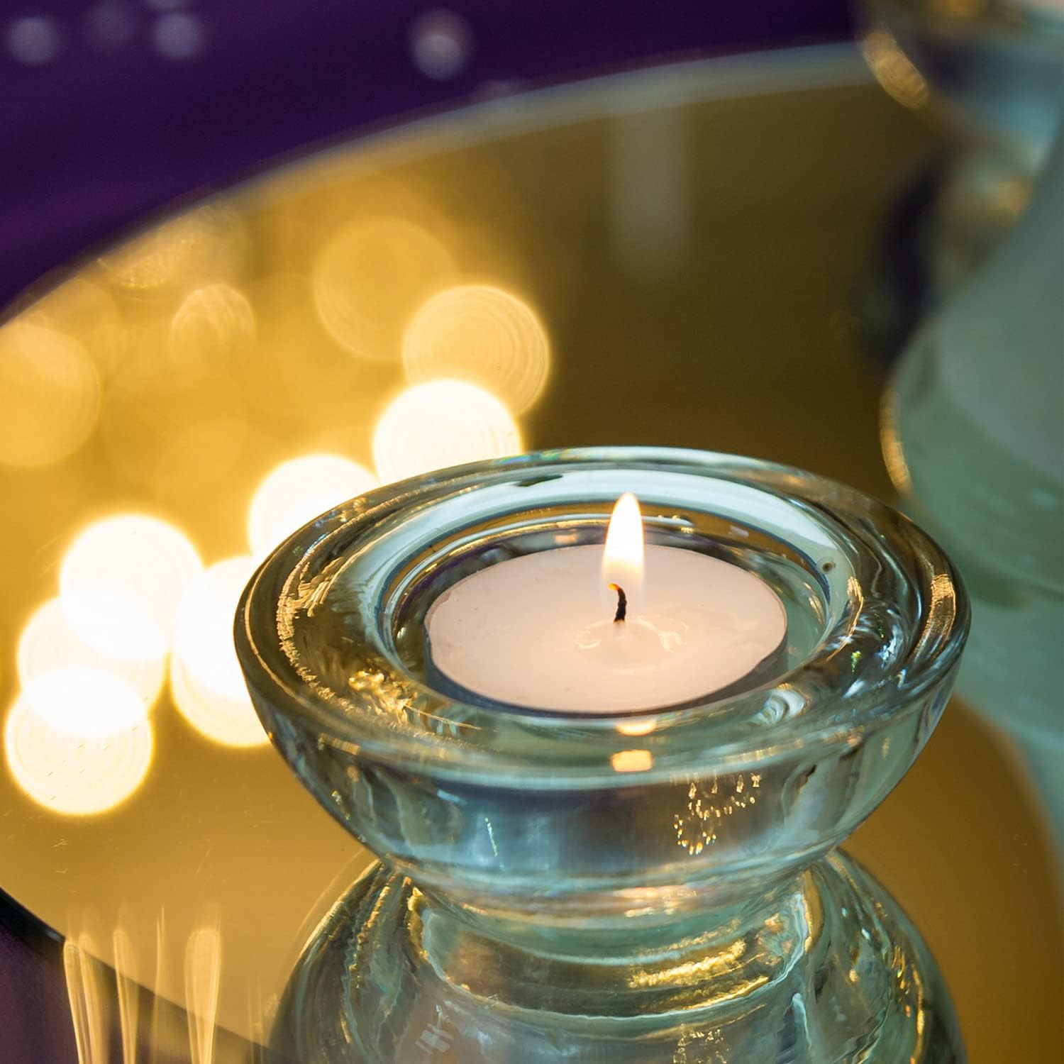 ELIVIA (24 Pack) Round Chunky Glass Candle Holder Clear Tealight Candle Holders, 3" Diameter - CH01: Kitchen & Dining