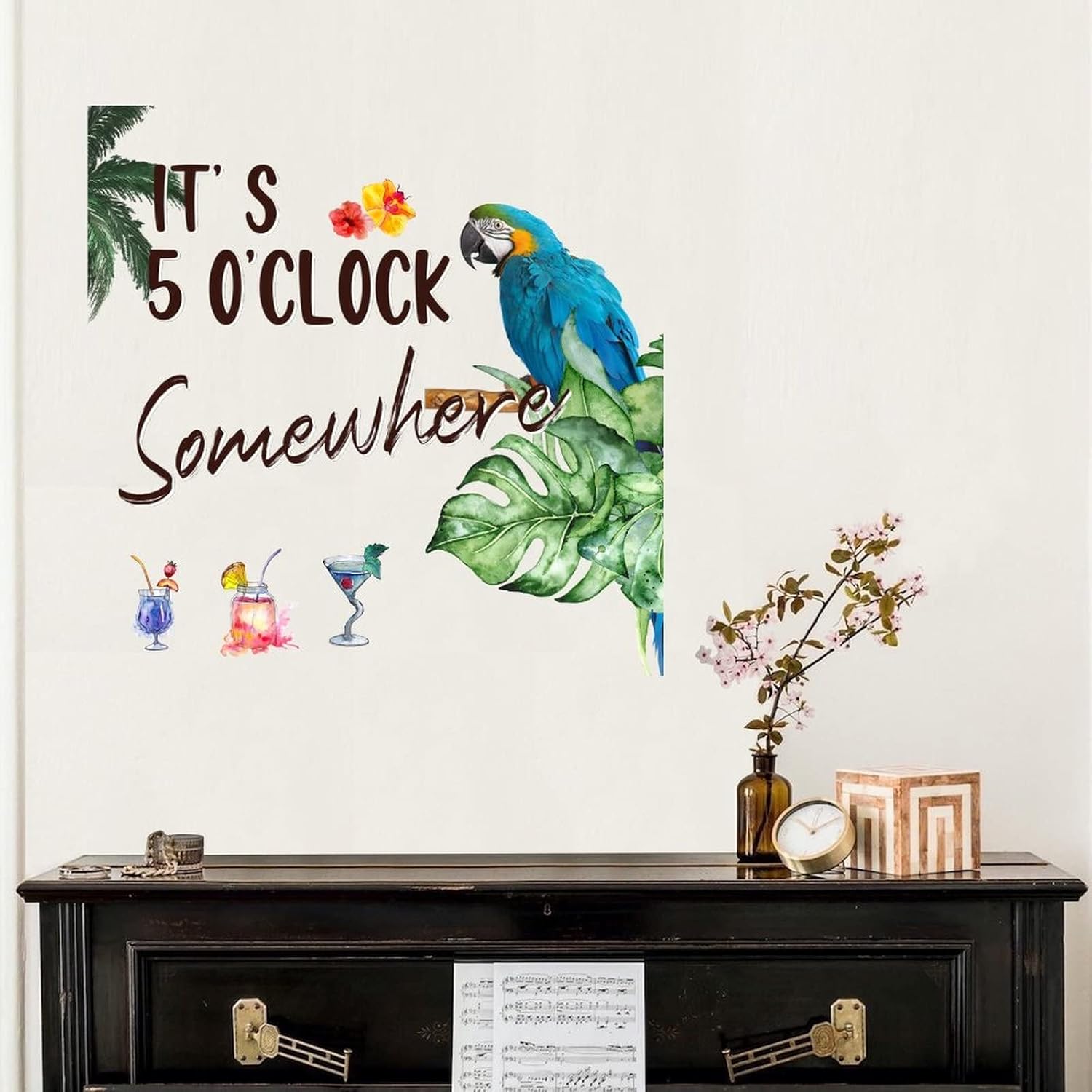 It's Five O'clock Somewhere Wall Sticker Quotes Happy Hour Pool Beach Furniture Wall Decal Vinyl Wall Art Murals Quotes for Floor Window Party Playroom Wall Decoration 28in