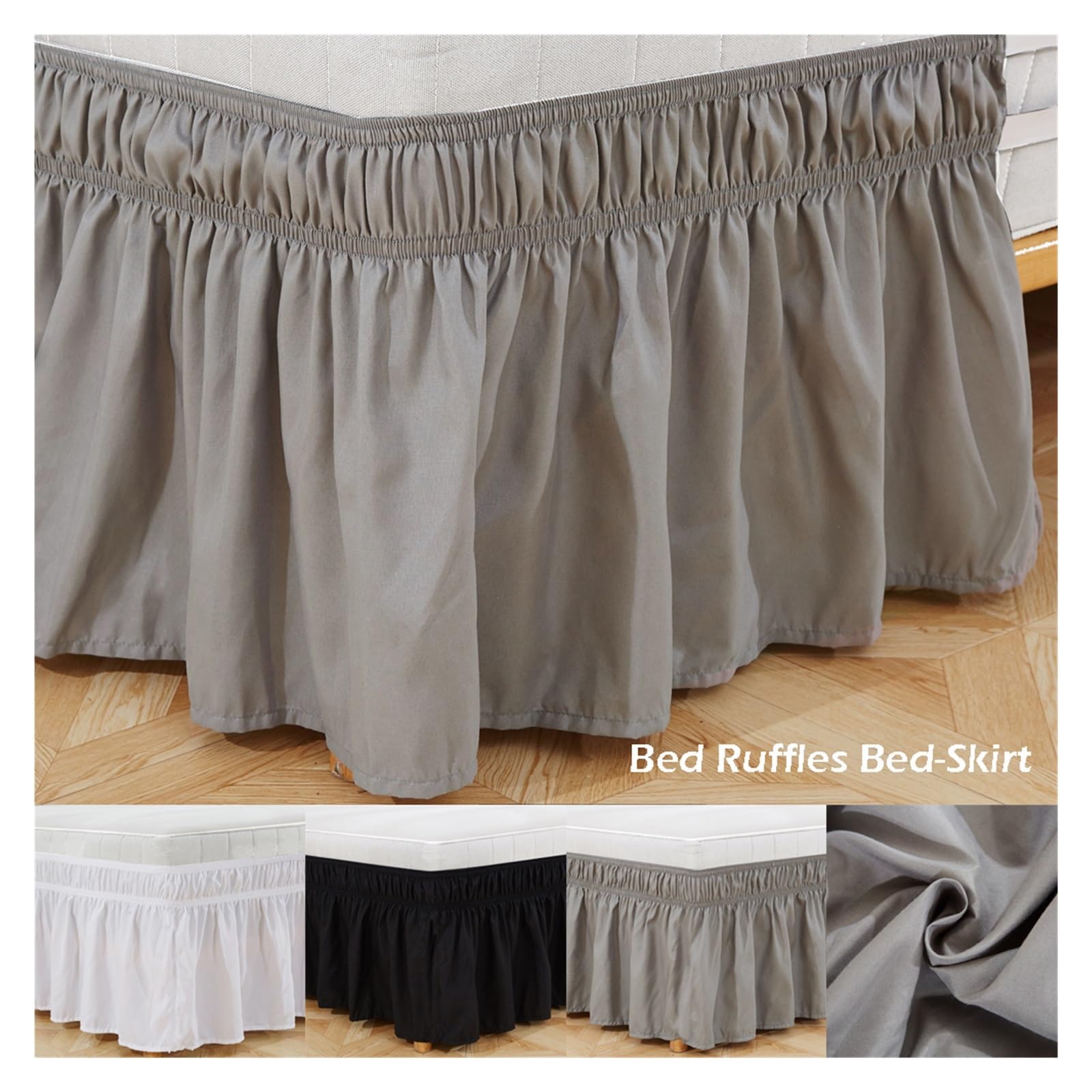 Cubre Canape 150x190 Falda de Cama elástica con Volantes, cómoda, Envolvente, Resistente a la decoloración, Faldas Color sólido, Doble tamaño Queen King(White,Queen)