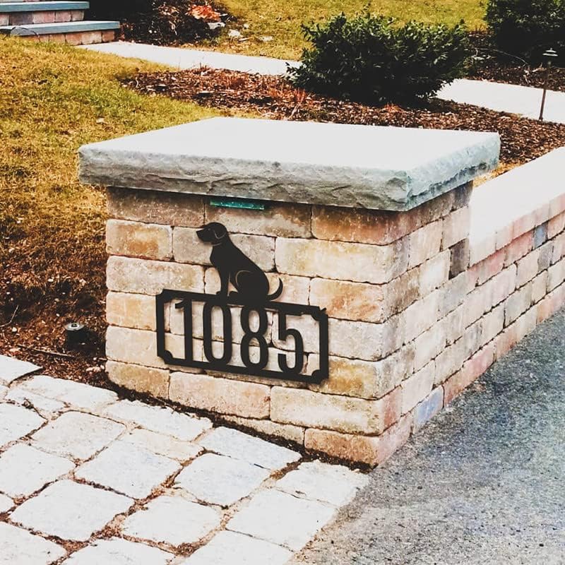 RealSteel Personalized Dog Address Sign – Custom Home Number Metal Plaque with Dog Breed Silhouette (German Shepherd, Bulldog, Labrador, Bull Terrier), Outdoor House, Mailbox & Gate Décor