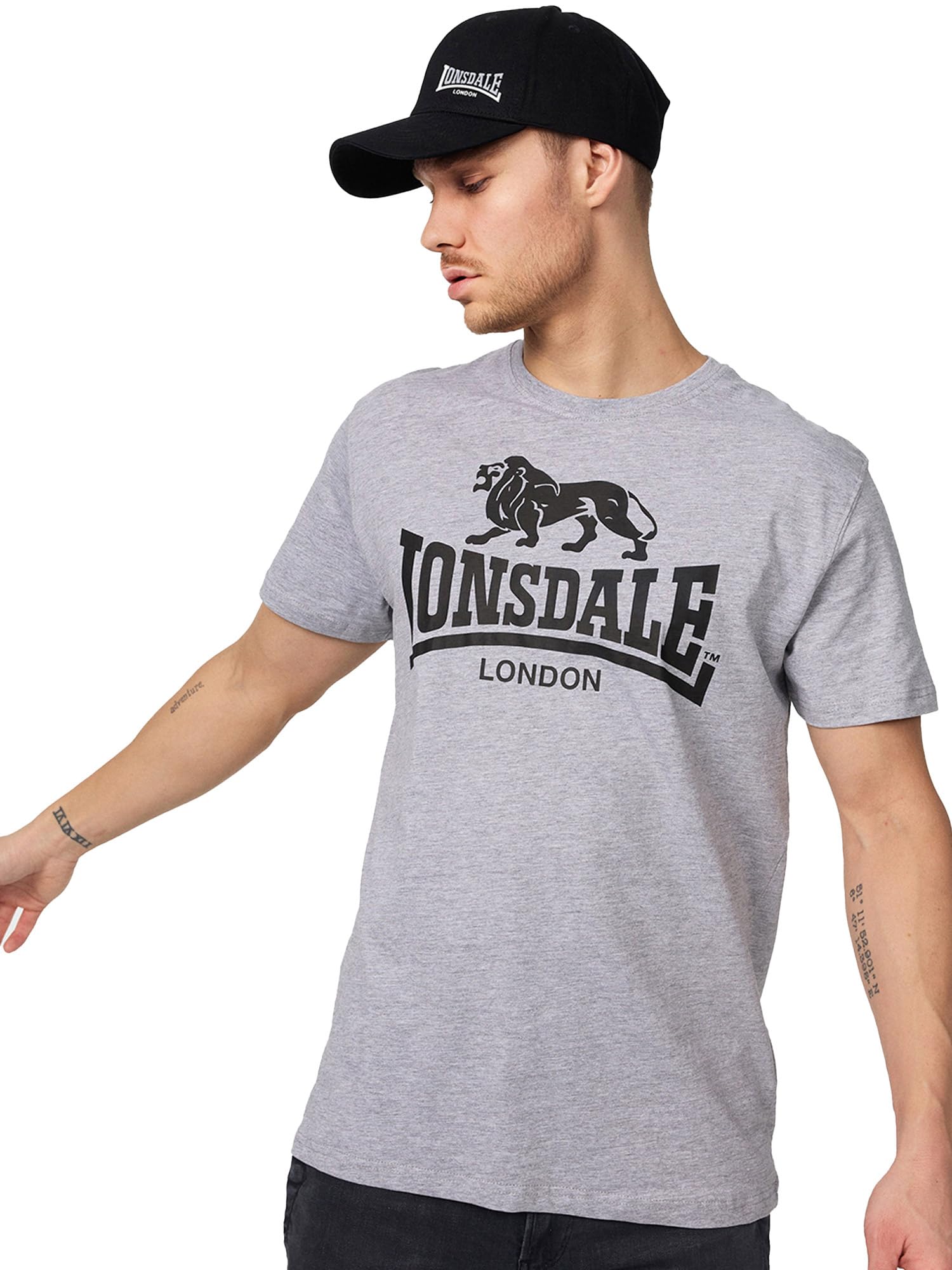 Lonsdale Herren T-Shirt normale Passform LOGO, Grau, 5XL