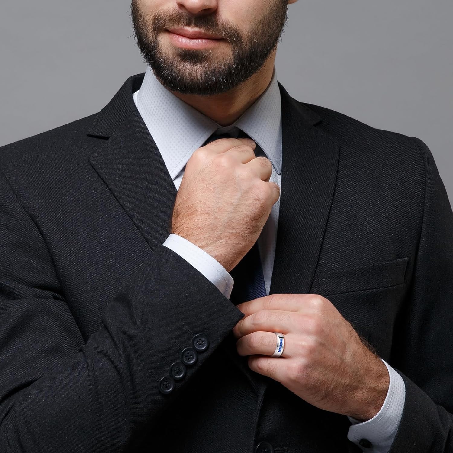 NUNCAD 8 MM Men's Tungsten Carbide Rings Wedding Band with 7 Large Channel Set Cubic Zirconia Size 7 to 12