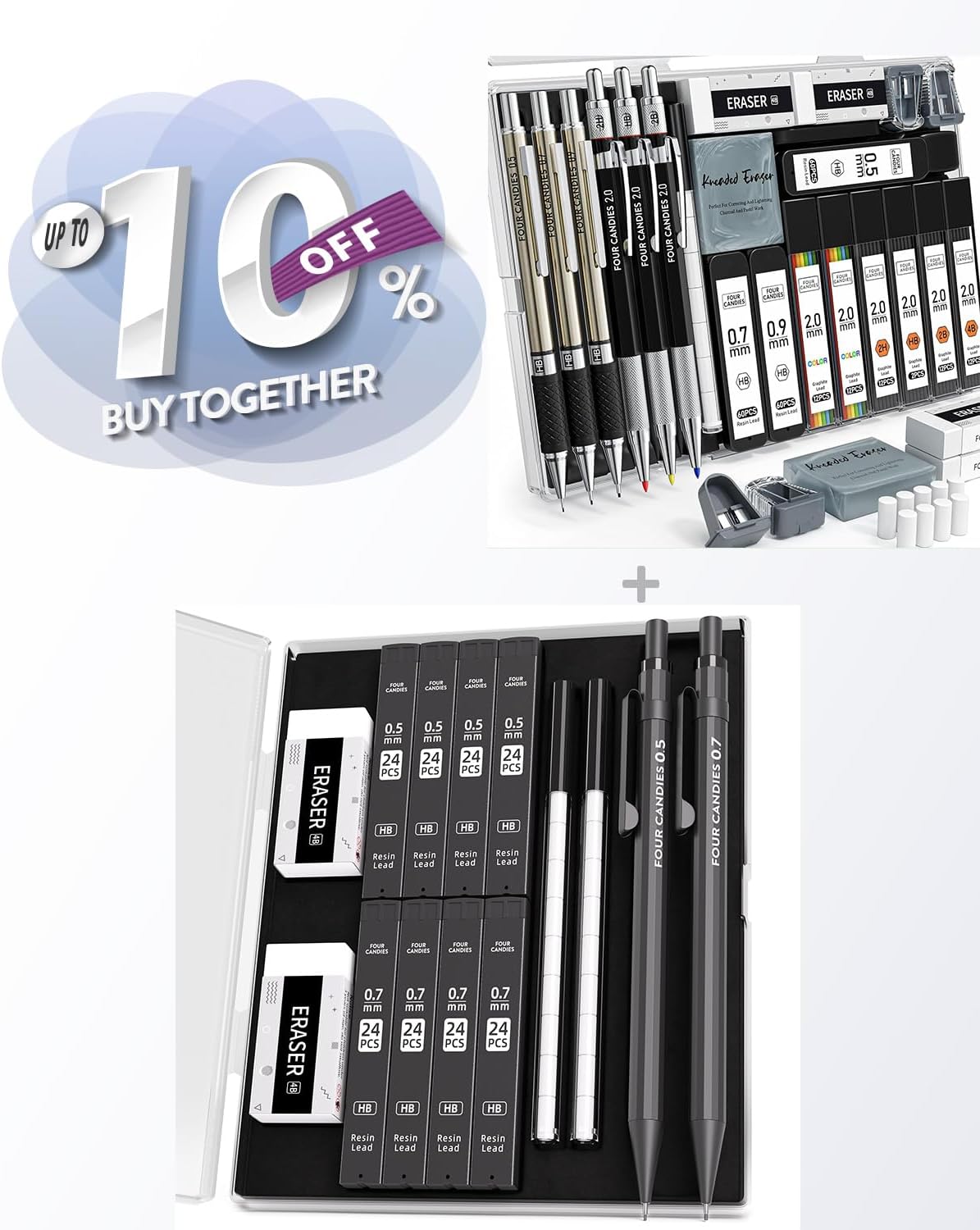 Four Candies 0.5 & 0.7 mm Mechanical Pencil Set + 25PCS Art Mechanical Pencil Set