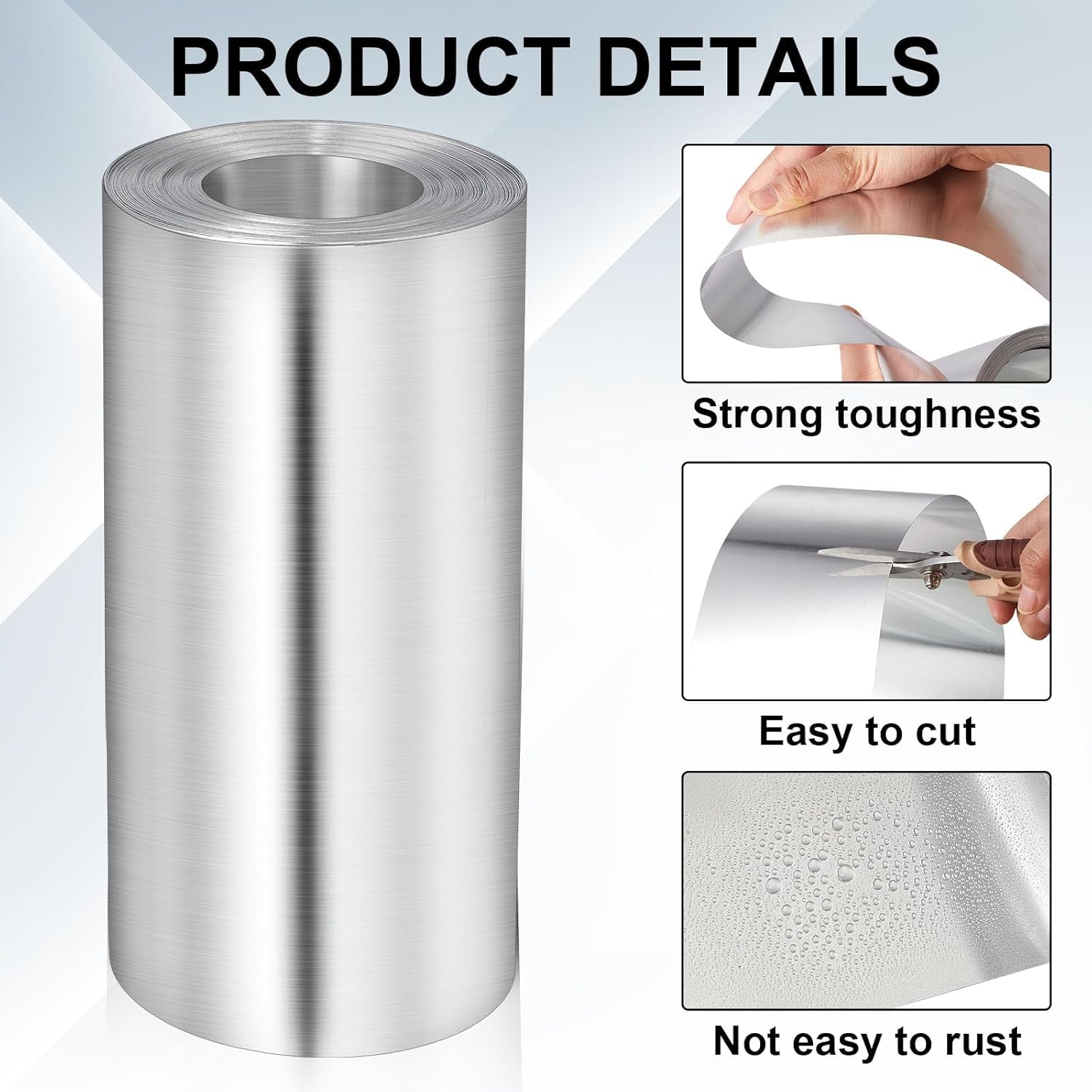 Gisafai 50 ft x 6 Inch Width Zinc Strip for Roof Moss Metal Strip Zinc Roofing Panel Roll Flashing for Garden Stains Moss Algae Fungus Prevention Sheet, Silver