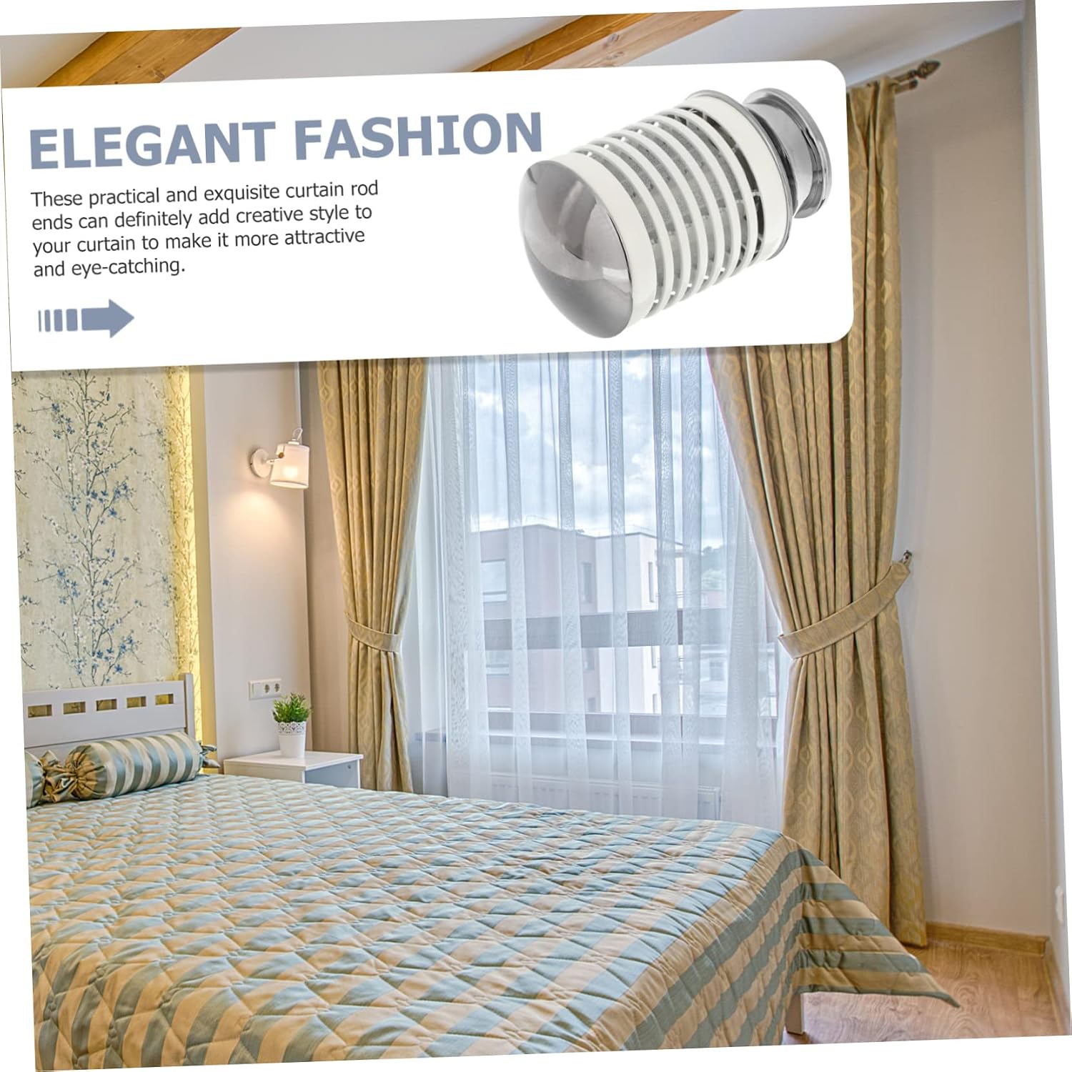 2pcs Curtain Rod End Caps Stylish Curtain Pole Finials for Window Treatment Modern Design Fits Easy to Install Matte Finish