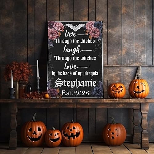 Miniatura 6 de V VIBEPY Lienzo de pared personalizado de Halloween, arte de lienzo de bruja, decoraciones de pared de Halloween, lienzo de pared de 12, 20, 24, 28