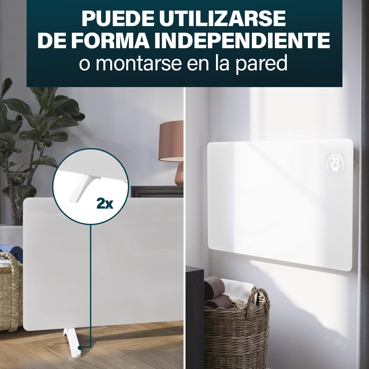 Princess Calefactor de infrarrojos inteligente - Cristal de carbono - 480 W - Termostato regulable hasta los 50 °C - Temporizador 24 h - Programación semanal - Blanco o Negro (Blanco)