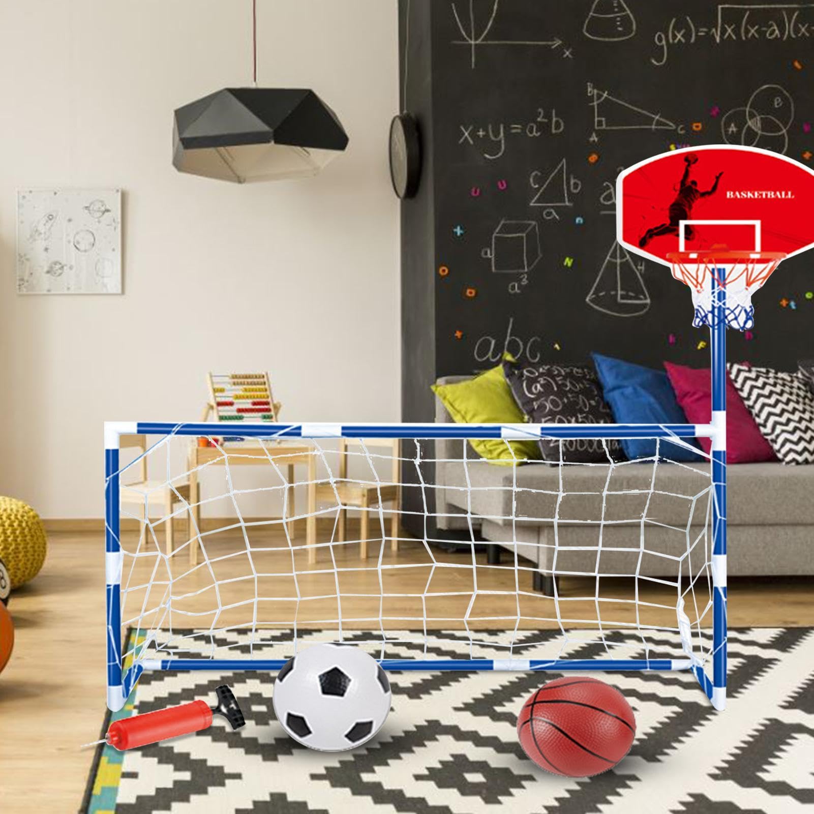 Generico Canestro da basket per bambini - Centro attività sportive 2 in 1 | Giocattolo regalo di compleanno per ragazze di 3 4 5 6 7 8 9 anni, per feste di Natale