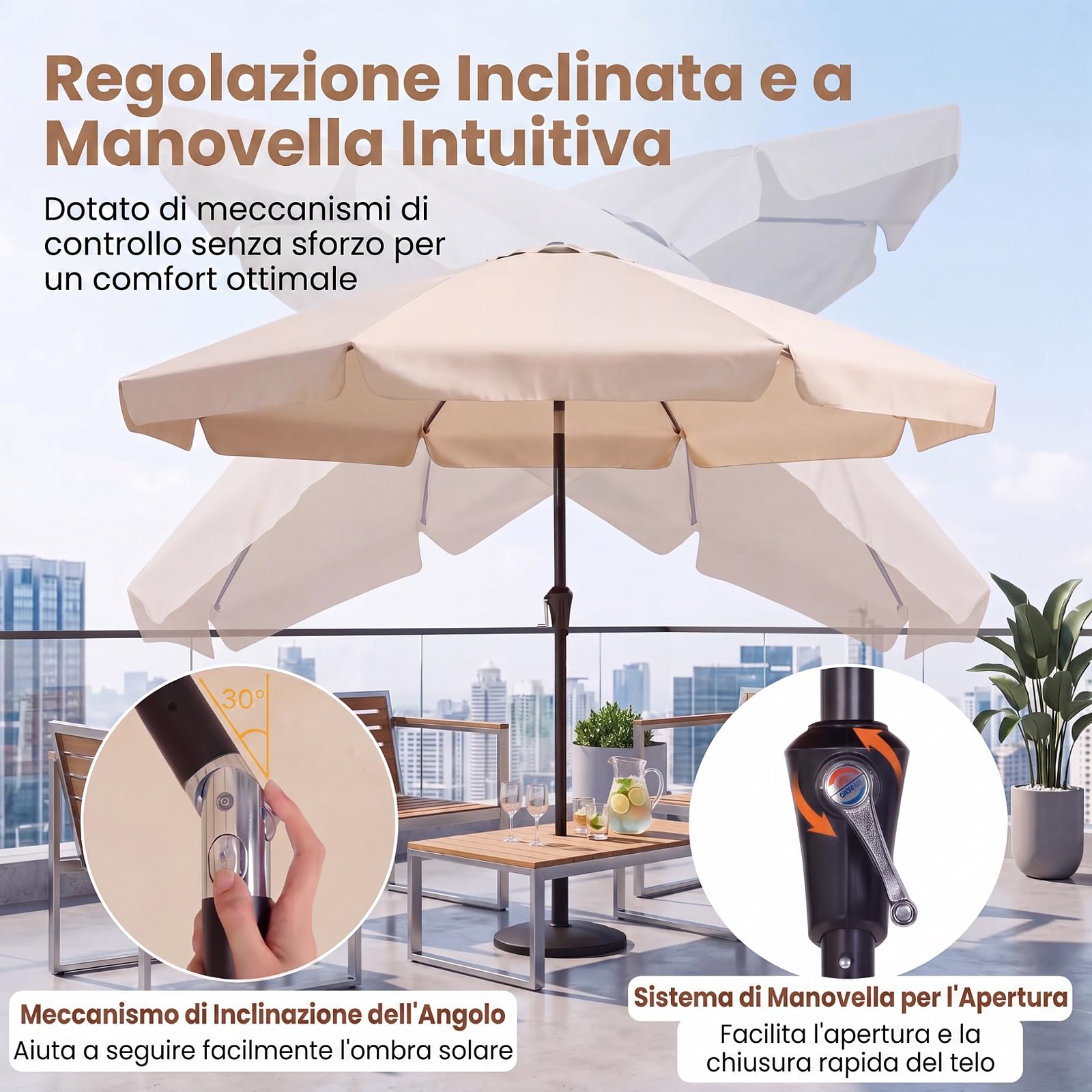 RELAX4LIFE Ombrellone da Giardino 286 cm con Angolo Regolabile