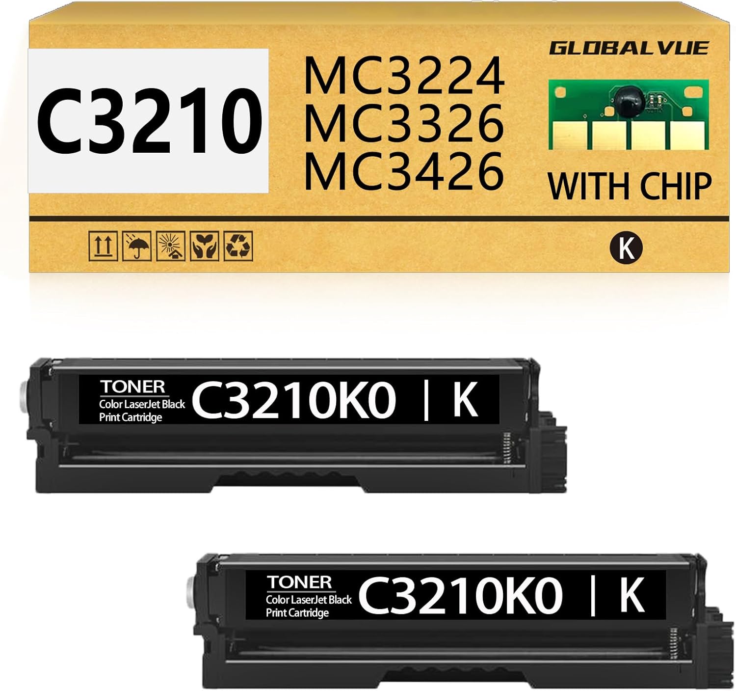 C3210K0 Black Toner Cartridges 2-Pack (with Chip) Compatible with Lexmark C3210 Black Toner for C3224 MC3426 MC3326 C3326 C3426 MC3224 Printer