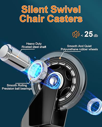 Vista 3 de RidRed Ruedas giratorias de repuesto para sillas de juegos o de oficina, de alta resistencia, de hule, ajuste universal, de 3 pulgadas, sin ruido